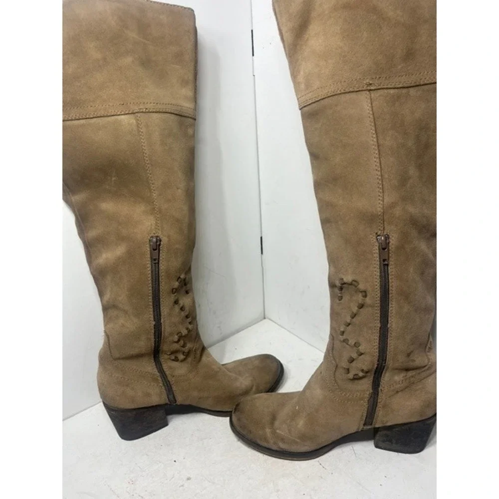 Carlos by Carlos Santana Noble Tan Suede Over The Knee Studded Boots 6.5M